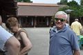 Karyl Carlson prepares to decorate the Forum and Michael Riley sports his own green shades